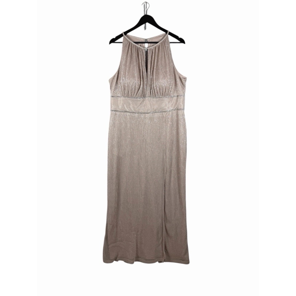 OLEG CASSINI High-Neck Glitter Women's Blush Dress Keyhole Bridal SIZE 18 - Picture 2 of 14
